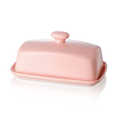 Large Porcelain Butter Dish with Lid, Henten Home Classic Matte Butter Keeper for Countertop