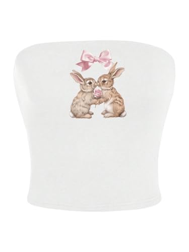 Women's Strapless Y2k Graphic Tube Crop Top Sleeveless Summer Bandeau Tops