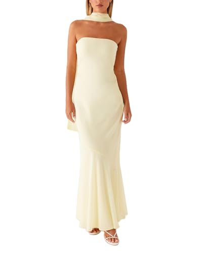 Women Y2k Floral Strapless Dress Sexy Backless Tube Maxi Dress Sleeveless Mesh Bodycon Long Dress