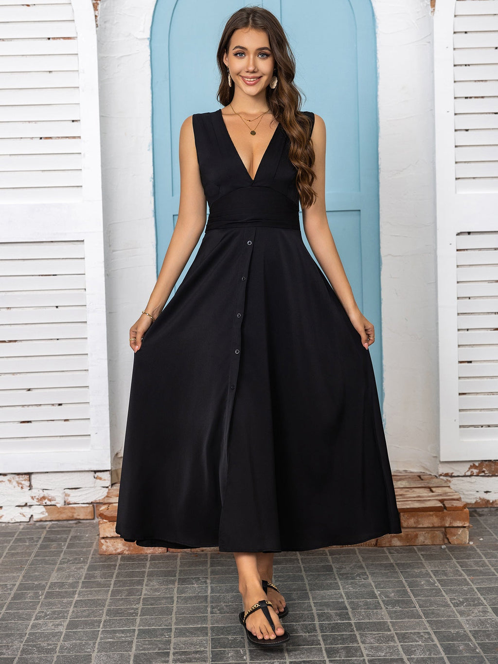 Women's Maxi Deep V-neck Sleeveless Dress