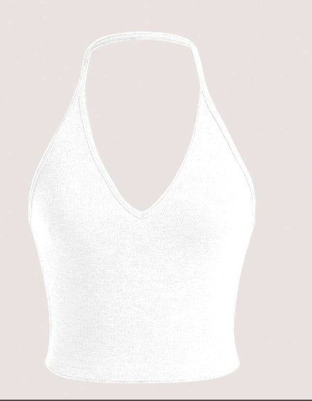 Summer Solid Crop Halter Top
