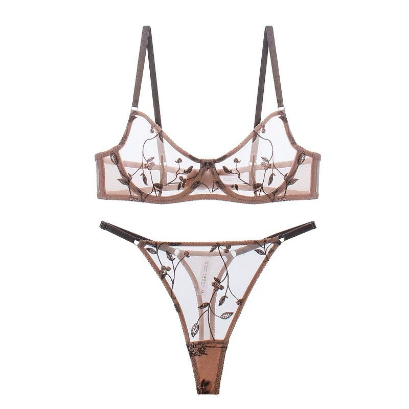 Summer Ultra-thin Sheer Mesh Embroidered Underwear Suit