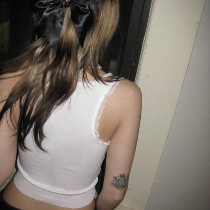 Women's Vintage Lace Bow Metal Top