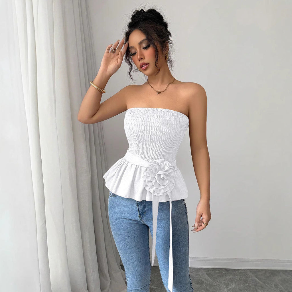 Pure Color Tube-top French Unique And Beautiful Small Top