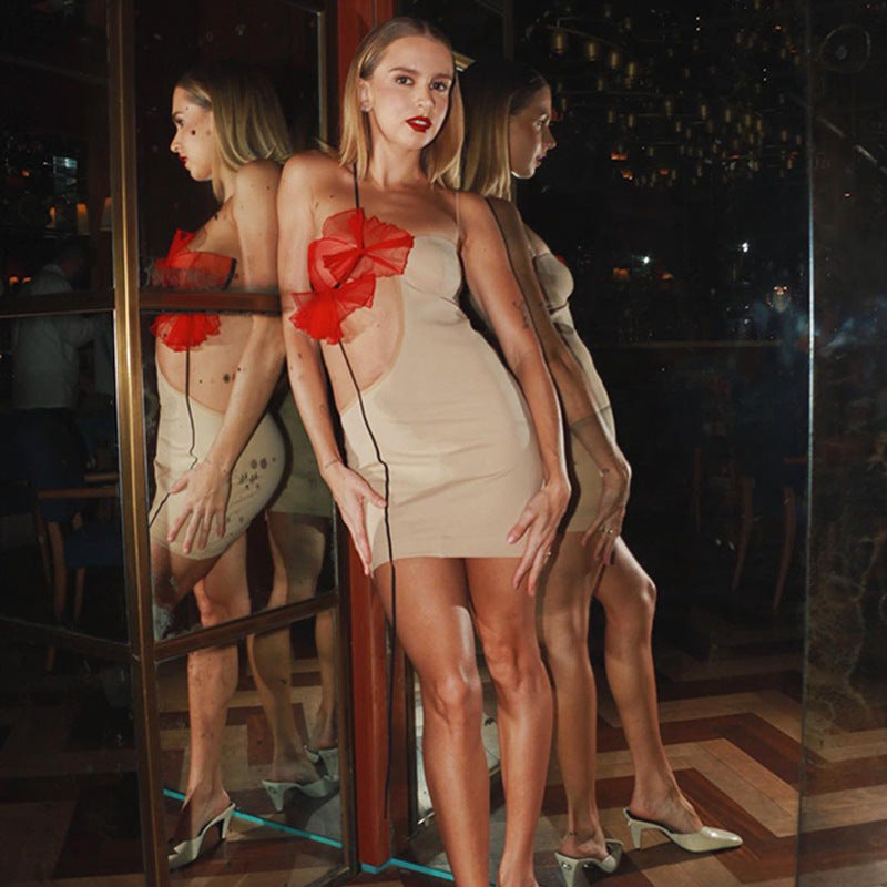 Off-shoulder Pure Design Sense Slim Hollow Hip Dress For Women