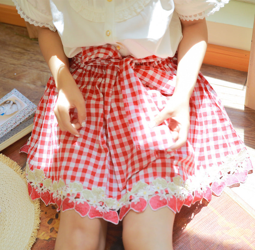 Ladies Red Plaid Bow Skirt