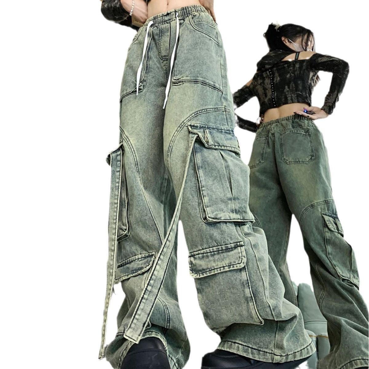 Vintage Jeans Worn Looking Washed-out Overalls For Women