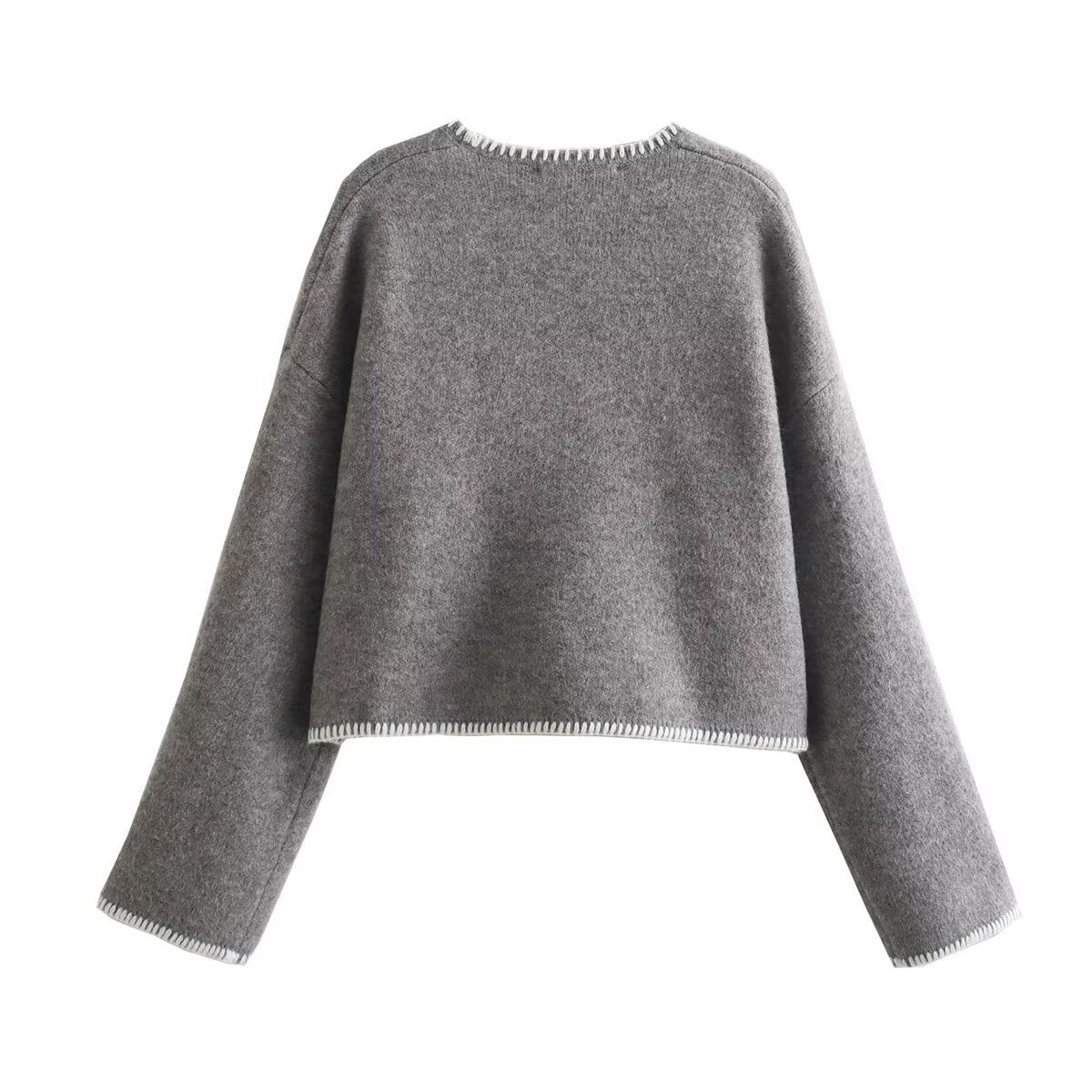 Color Contrast Decorative Short Sweater