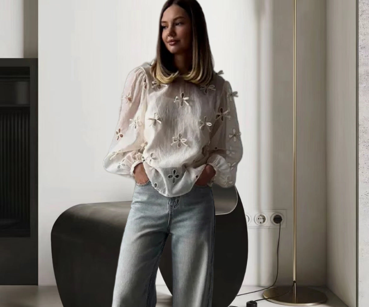 Women's Sling Shirt Hollow Bow Shirt