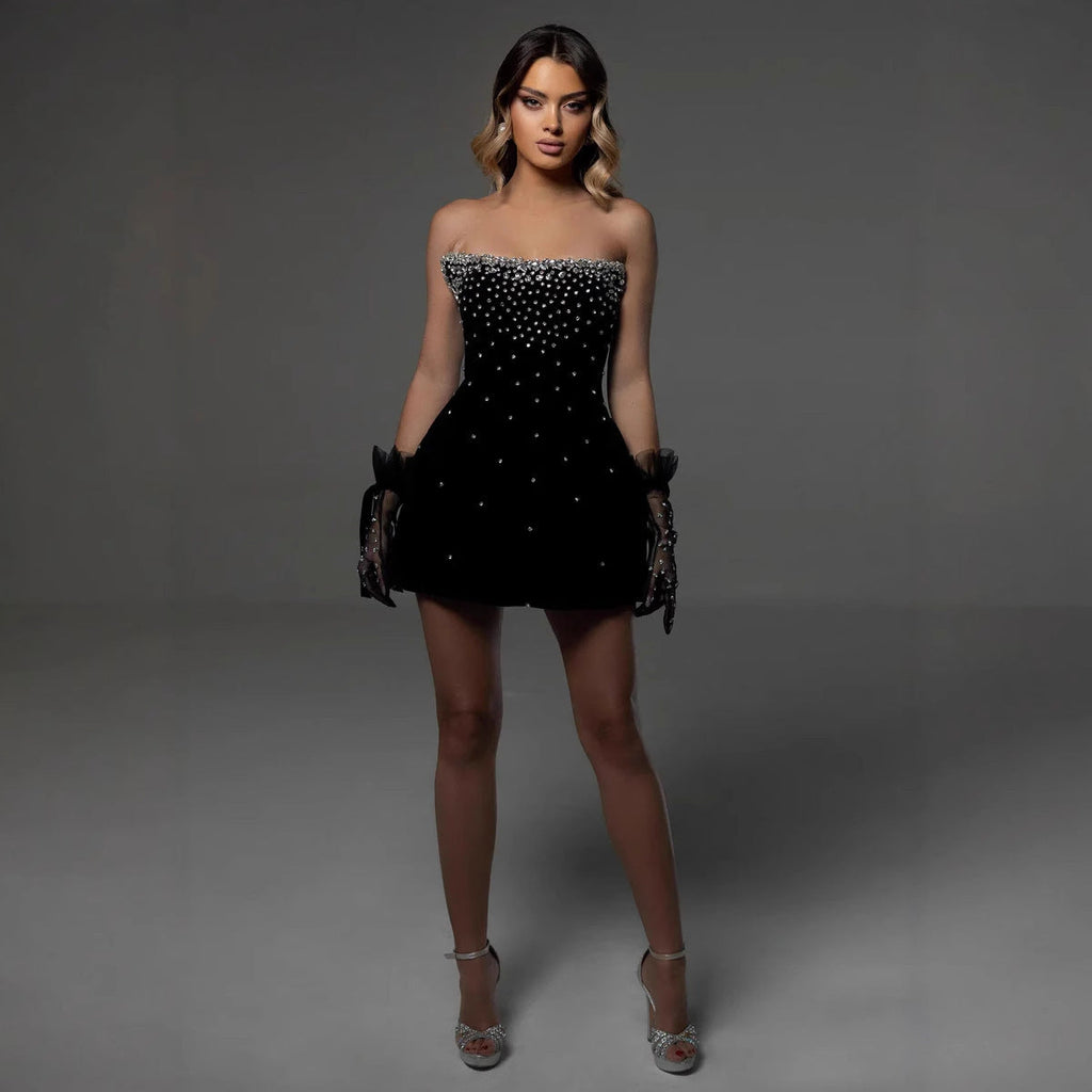 Women's Bandage One-piece Short Black High-end Evening Dress