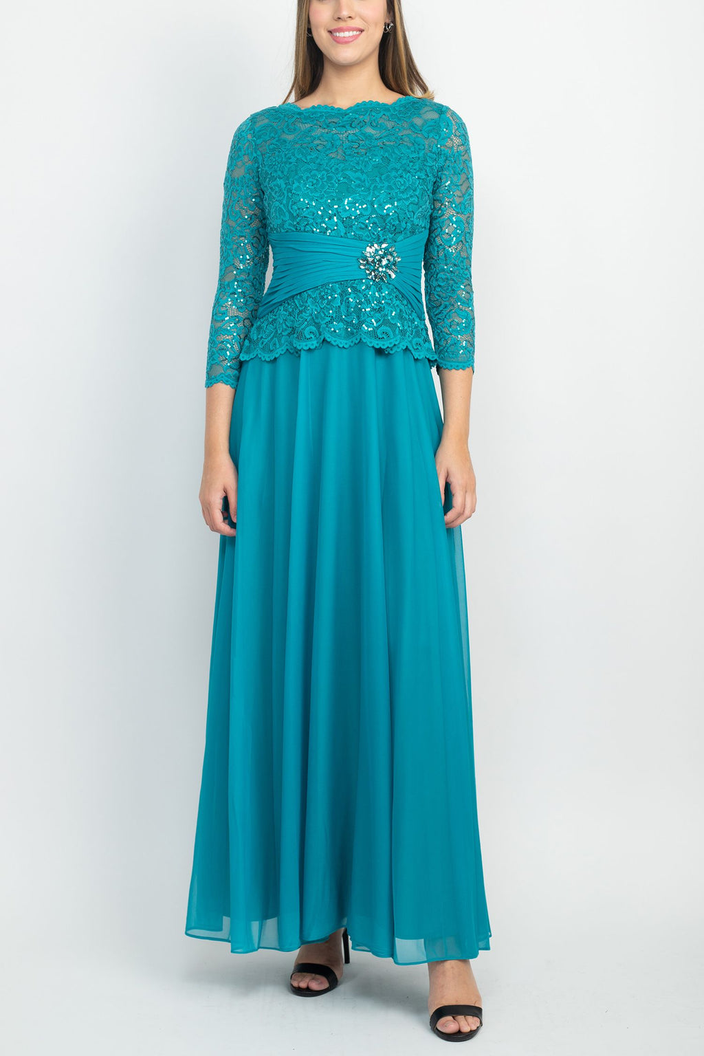 Marina  Long Sleeve Sequin A Line Chiffon Dress