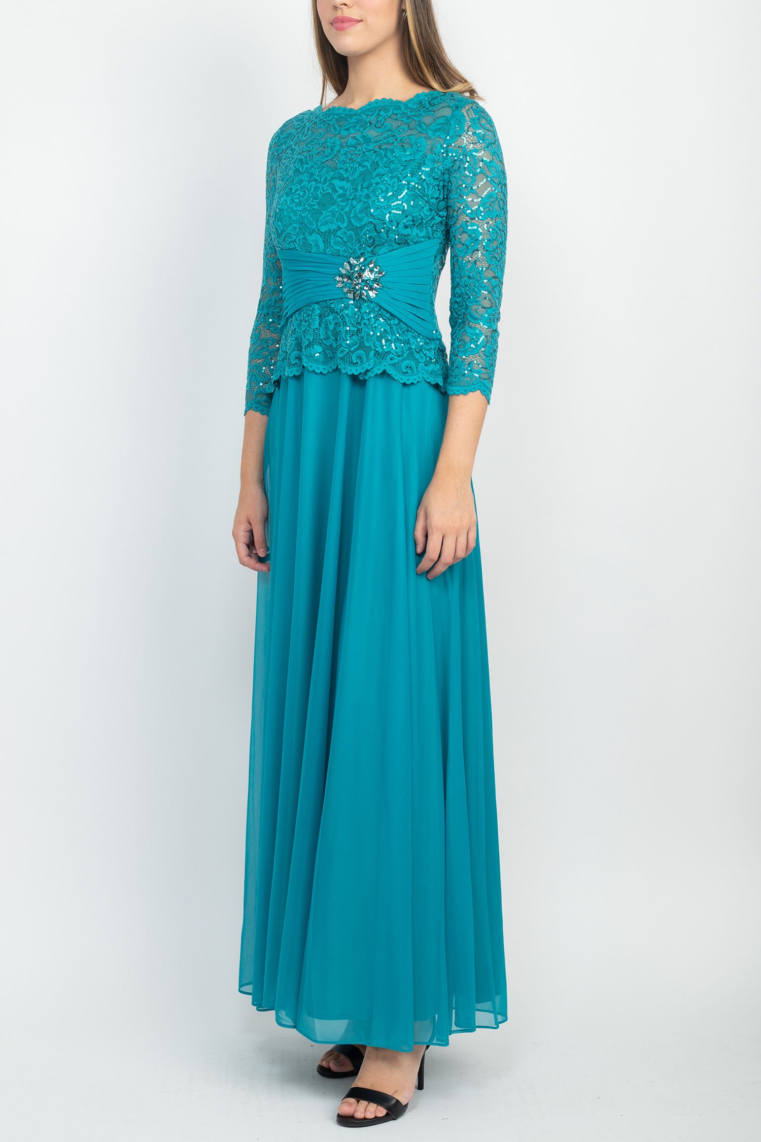 Marina  Long Sleeve Sequin A Line Chiffon Dress