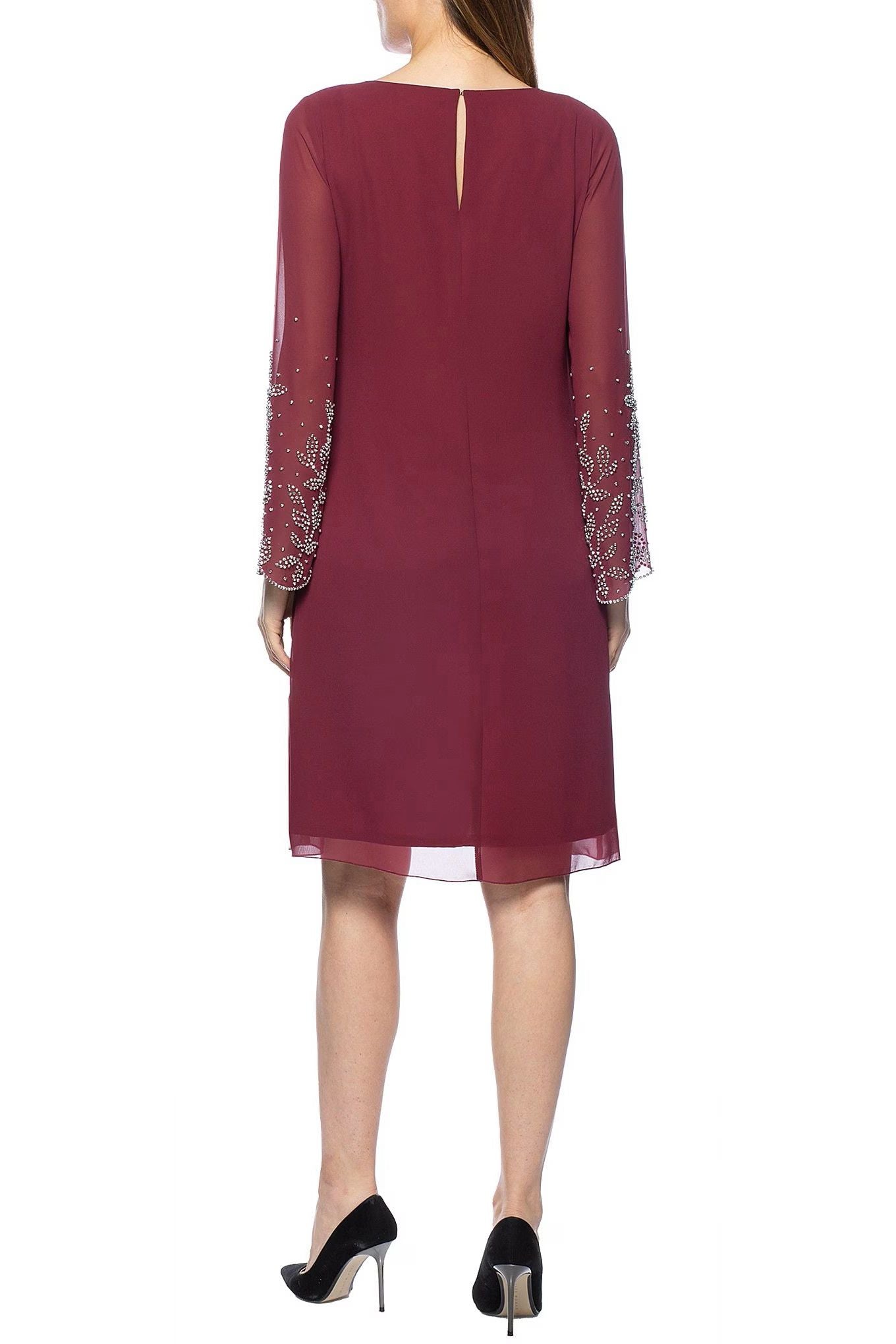 Marina  Short Scoop Neck Embellished Sleeve Dress
