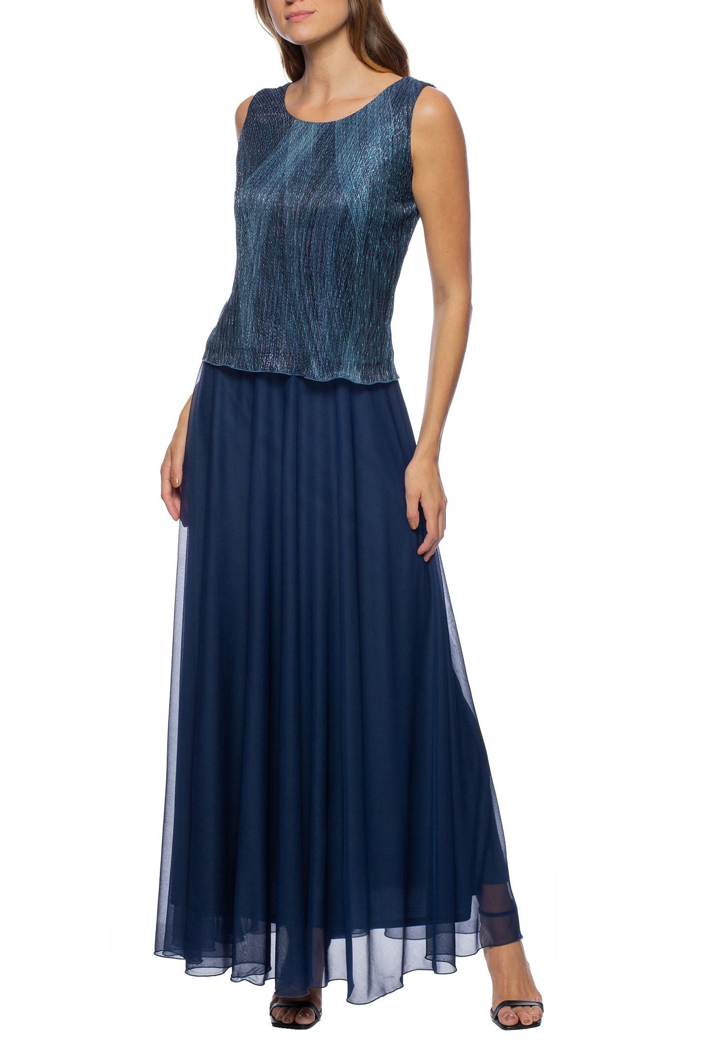 Marina Long Metallic Top Chiffon Jacket Dress