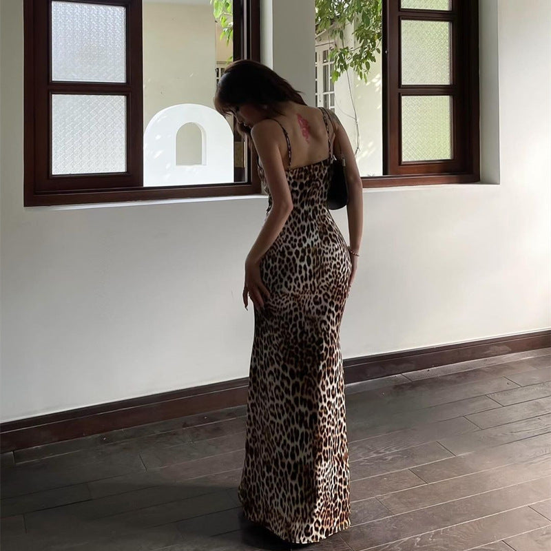 New Fashion Style Vintage Leopard Print Sling Dress Women