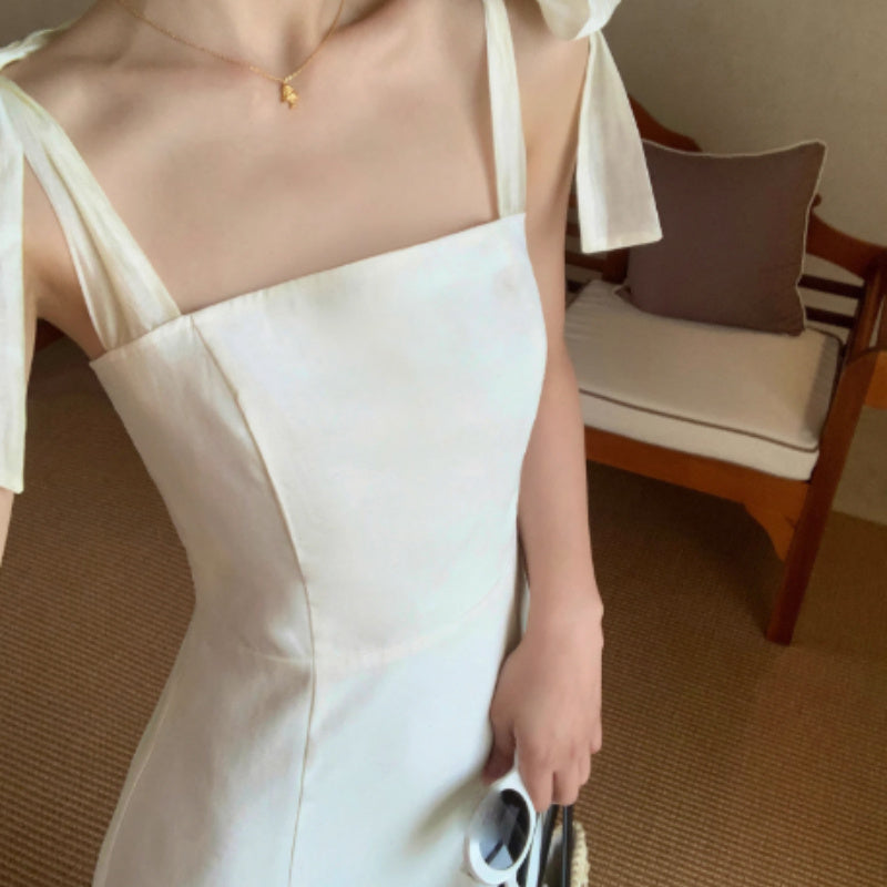 White Camisole Dress With French Style And Strapless Design For Women