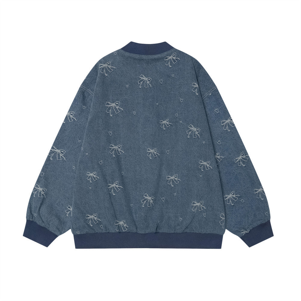 Women Bow Loose Baseball Coat