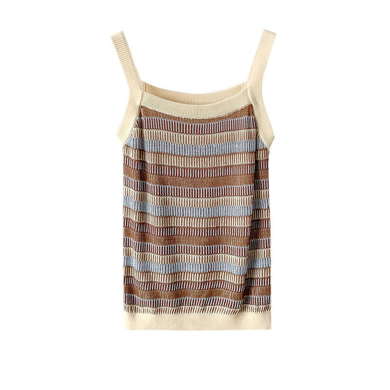 Knitted Inner Match Striped Spaghetti Straps Small Vest Outer Wear