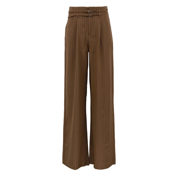 Retro High Waist Loose Striped Straight Suit Pants