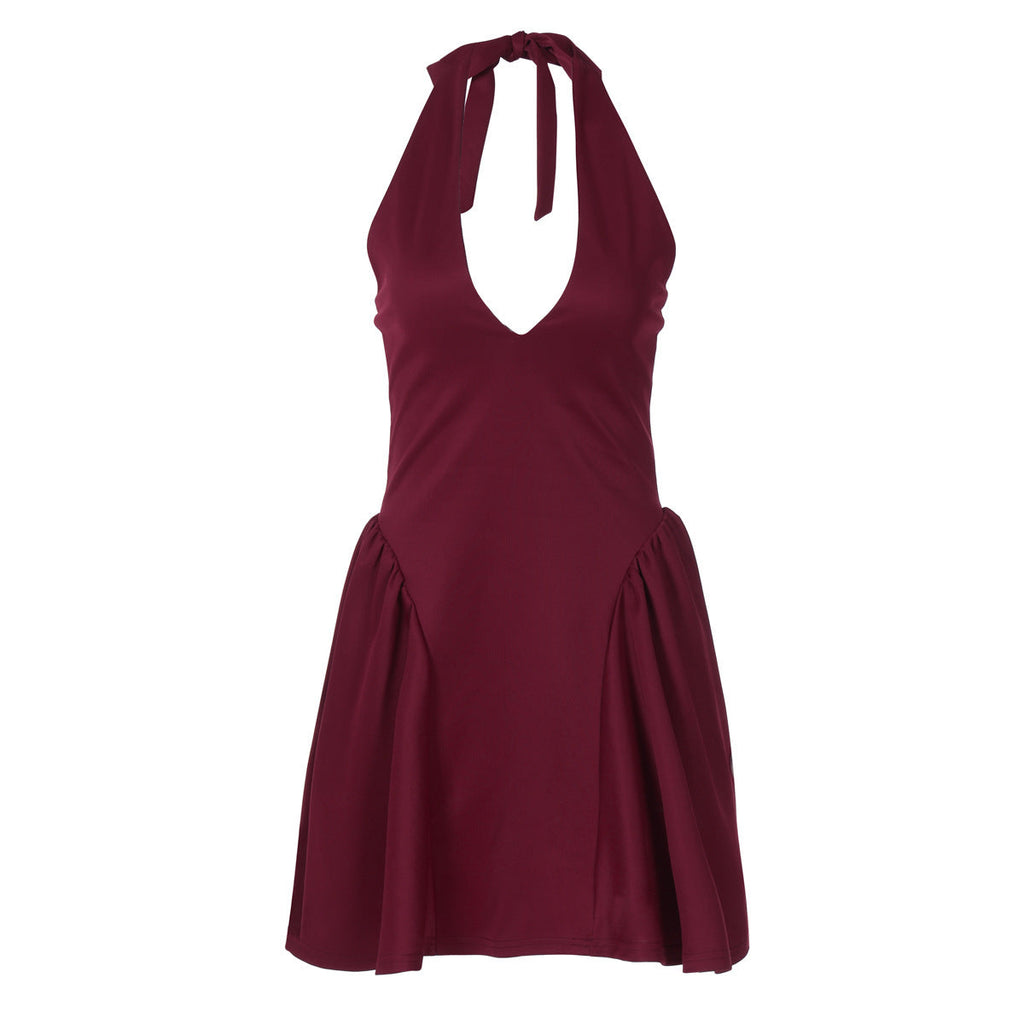 Sexy Deep V-neck Halter Dress Ins Fashion Slim Short Dress