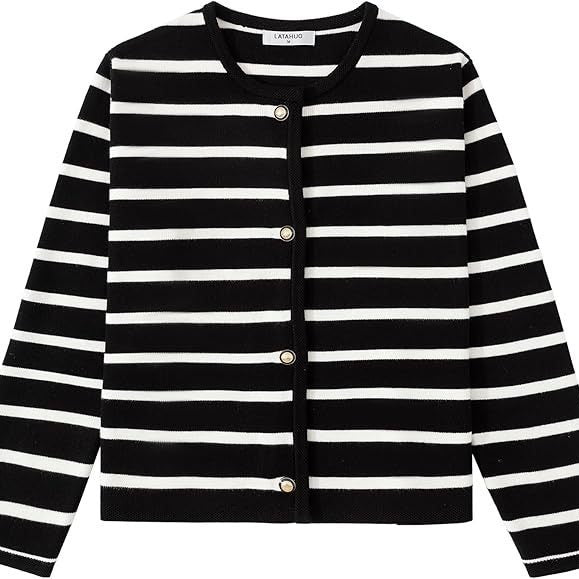 Women's Striped Cardigan Sweater Fashion Long Sleeve Button
