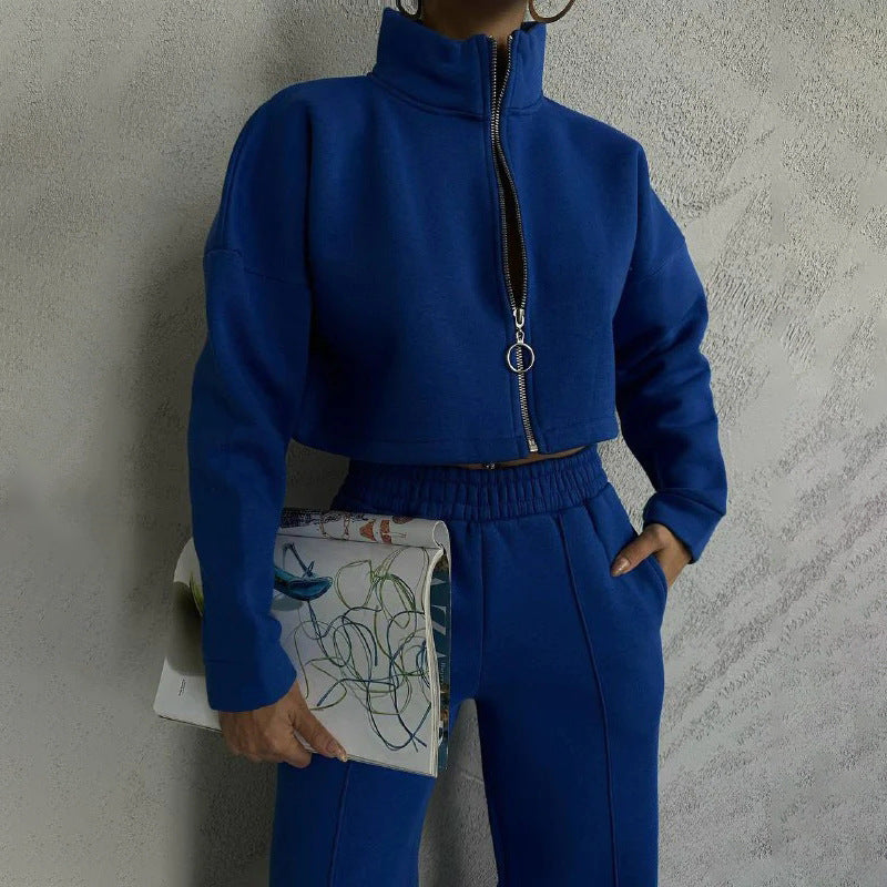 Solid Color Round Neck Pullover Long Sleeve Sweater Fashion Casual Trousers Suit