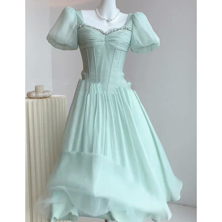 Women's Fashion Slim Green Short-sleeved Dress