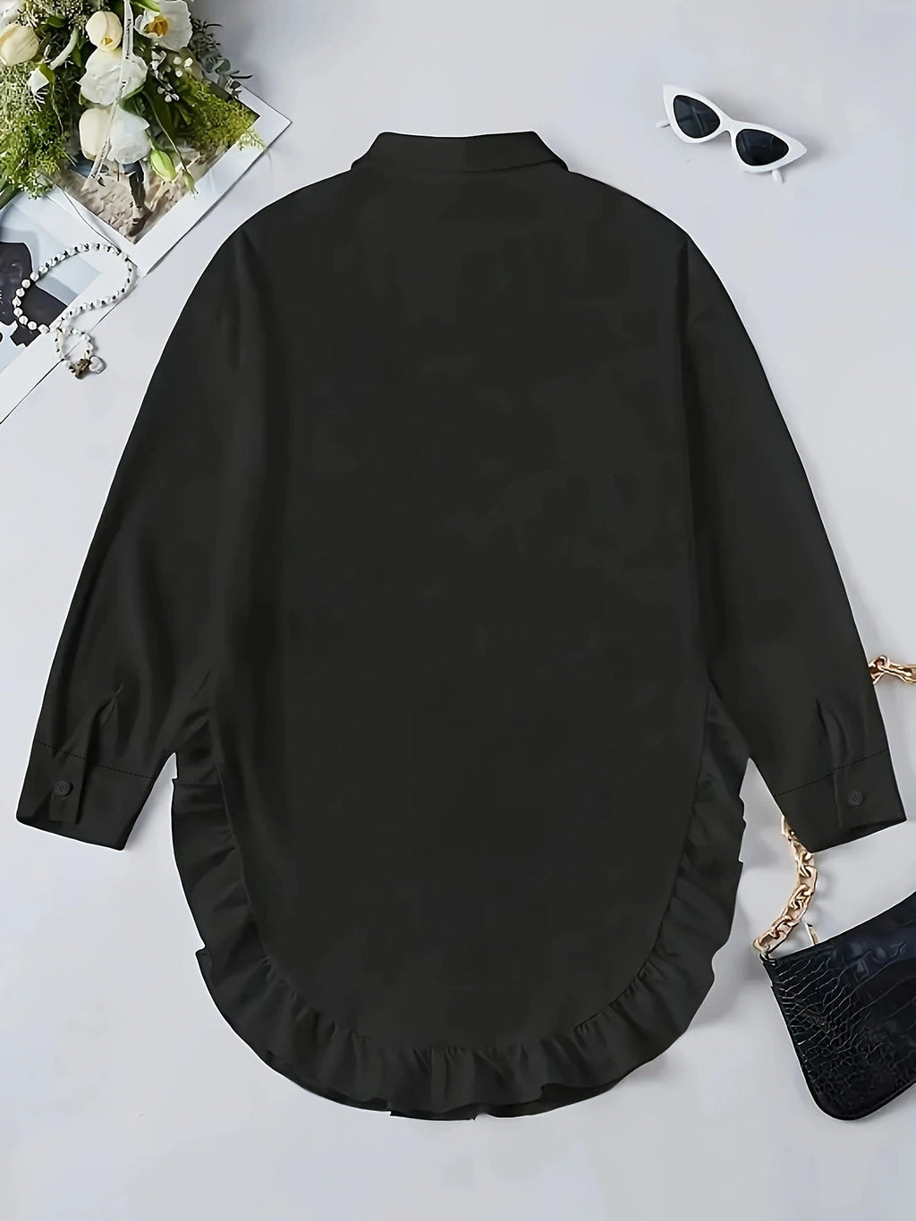 Hem Ruffled Casual Long Sleeve Shirt
