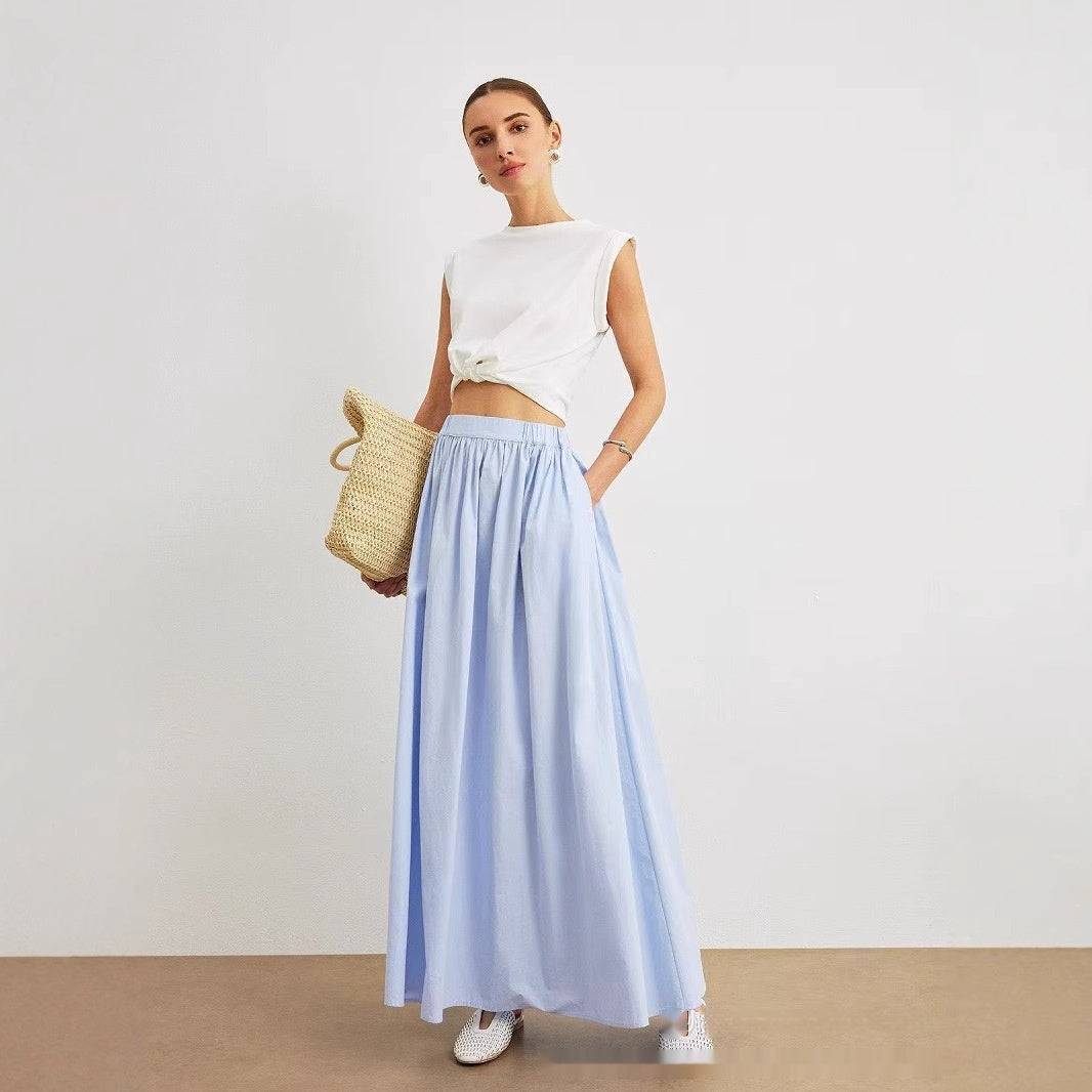 Ladies Blue Leisure Skirt Pleated High Waist