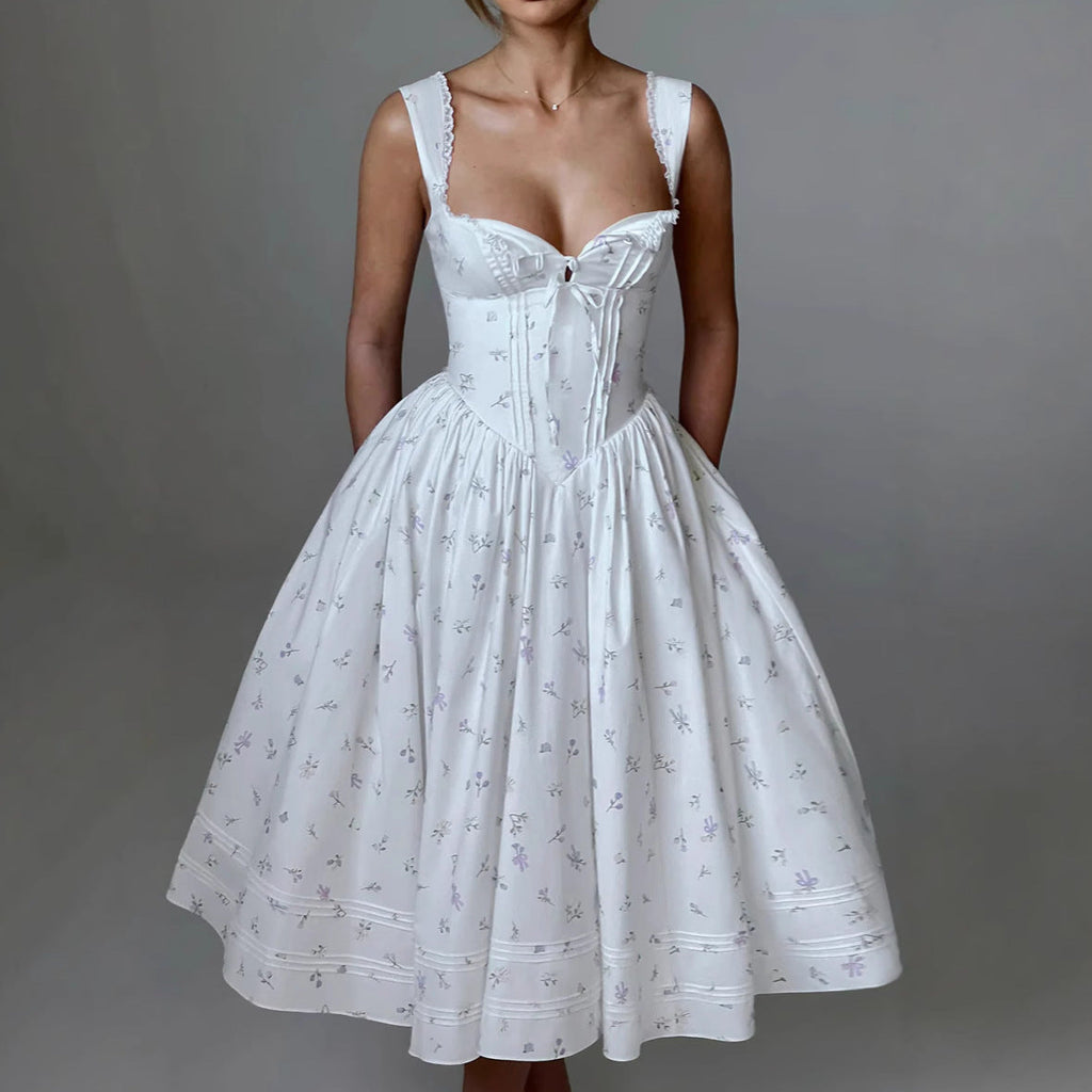 Printed Lace Backless Dress