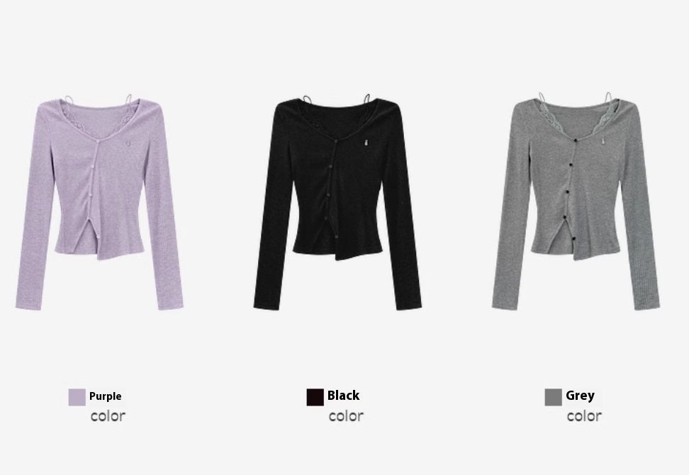 Pure Desire Faux Two-piece Lace Long-sleeved T-shirt For Women