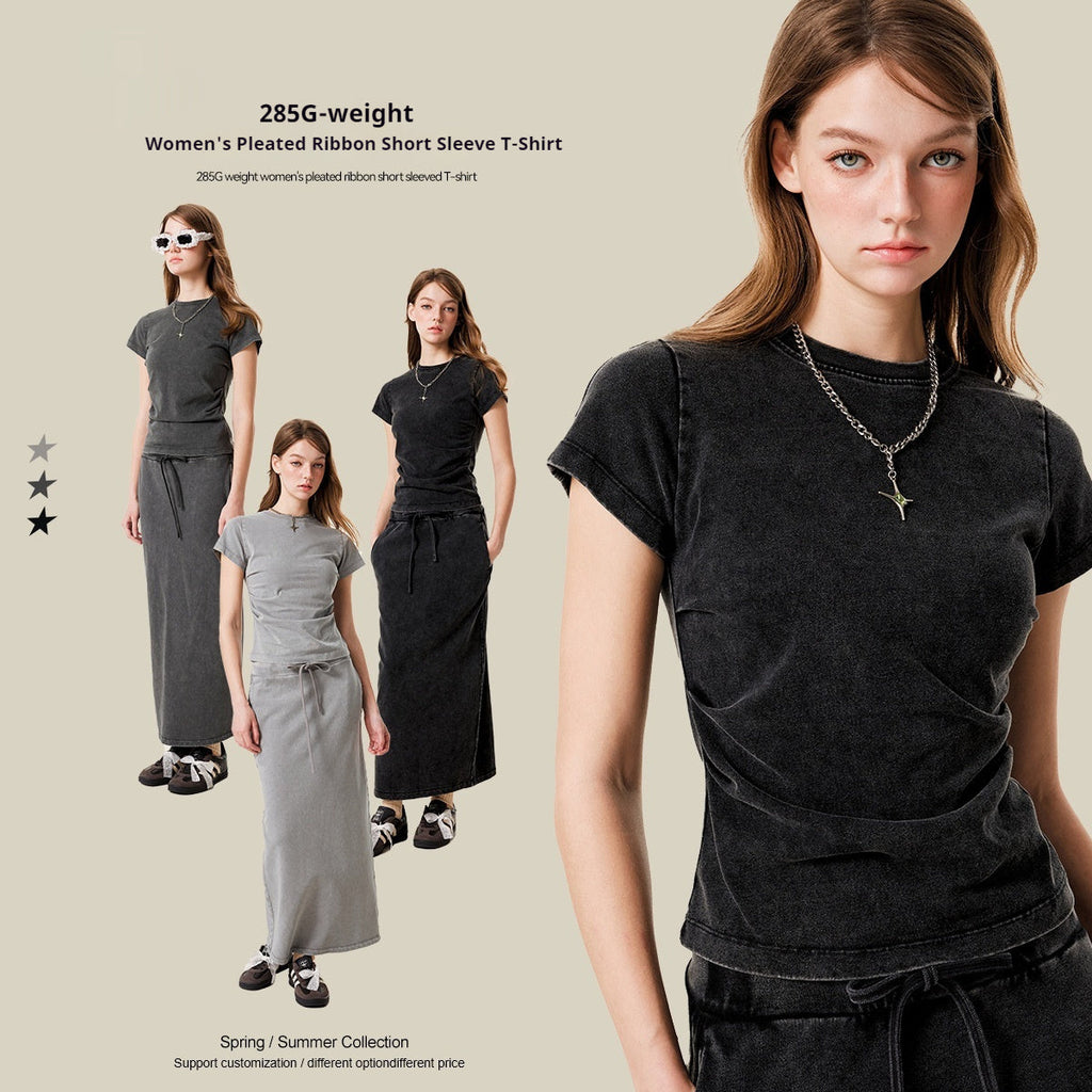 Pleated Nipped Waist Slimming T-shirt