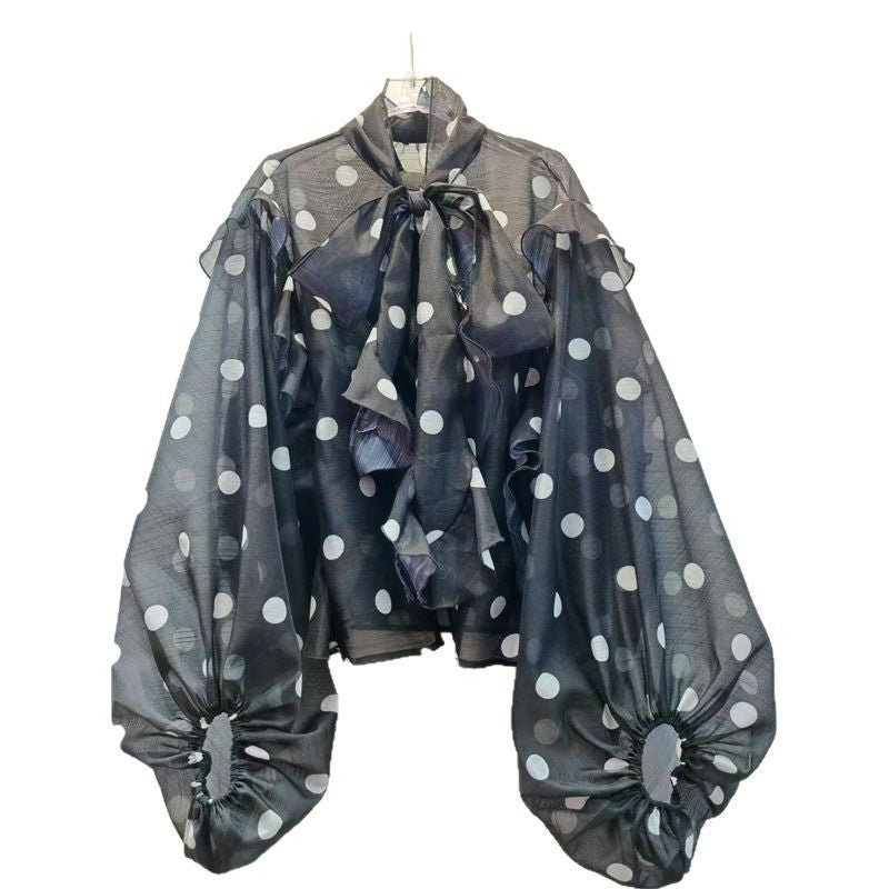 Unique Ruffled Polka Dot Shirt Women
