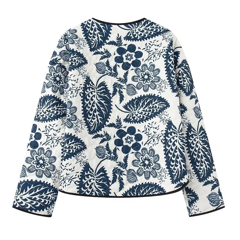 Printed Round Neck Cotton-padded Jacket Long Sleeve Short Jacket