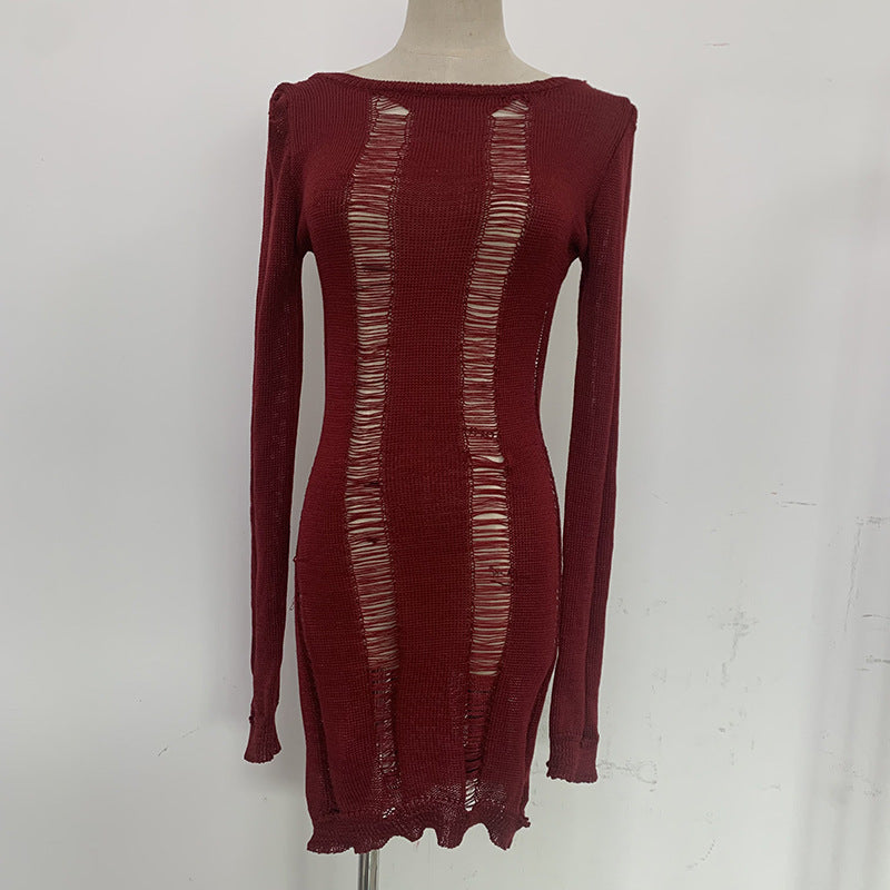 Slim Fit Hollow Long Sleeve Dress Y2K Sexy Backless Hip-hugging Short Dresses Womens Clothing