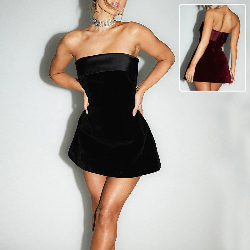 Slim Tube-top Dress Fashion Zipper A-line Short Dresses Party Evening Clothing For Women