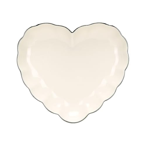 Porcelain Serving Dish, Heart Shape Candy Bowls, Ceramics Flower Relish Tray with Metallic Rim