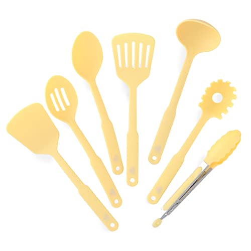 Cooking Tools and Utensils, 7 Piece Nylon Set including Spatulas Turner Spoons and Tongs, Dishwasher Safe