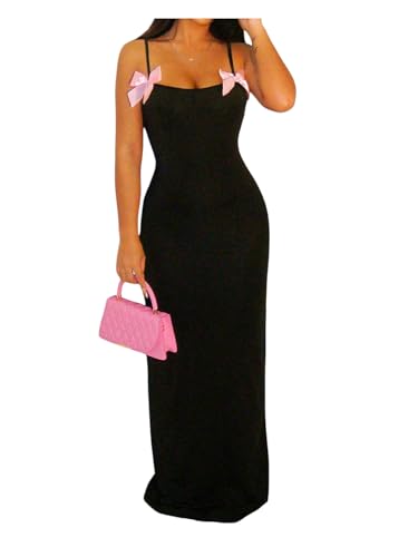Women's Bowknot Maxi Dress Scoop Neck Backless Spaghetti Strap Dresses