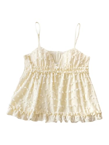 MakeMeChic Women's V Neck Spaghetti Strap Camisole Sleeveless Ruffle Hem Y2K Tank Tops