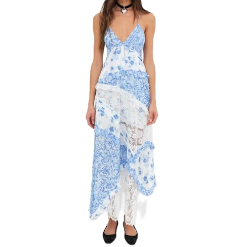 Sexy Floral Print Bodycon Dress - Vintage Graphic Patchwork Sleeveless Maxi Dress Slim Fit