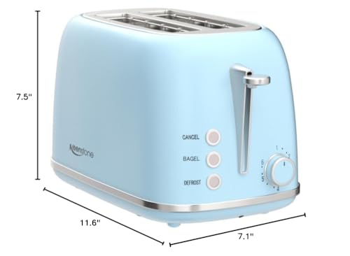 Toaster 2 Slice Stainless Steel with 6 Bread Shade Settings, Retro Toaster with Extra Wide Slot
