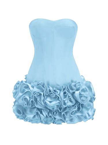 Layered Ruffle Edge Cocktail Party Dresses Sexy Strapless Homecoming Dresses Off Shoulder Satin Bodycon Mini Dresses