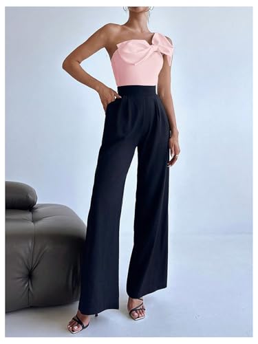 Women's One Shoulder Sleeveless Big Bow Front Elegant Fitted Tank Top Bodysuit