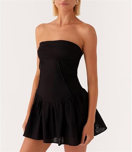 Women's Strapless 3D Flower Mini Dress Sexy Ruffle Short Tube Dress with 3DFloral Bodycon Backless Cocktail Party