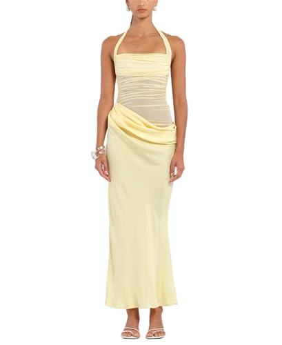 Women Sexy Hollow Out Maxi Dress Sleeveless Backless Lace Pachwork Bodycon Long Dress Y2k Dress