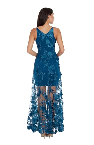 Women's Embellished Plunging Gown Sleeveless Floral Long Dress