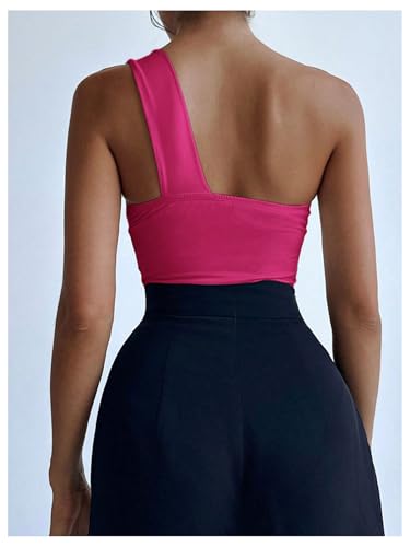 Women's One Shoulder Sleeveless Big Bow Front Elegant Fitted Tank Top Bodysuit