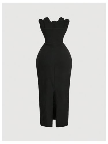 Women's 3D Flower Strapless Midi Dress Ruched Split Corset Bodycon Dresses