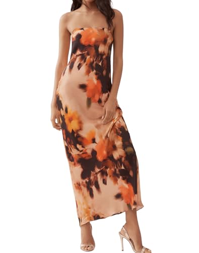 Women Floral Strapless Maxi Dress Sexy Bodycon Backless Tube Long Dress Summer Off Shoulder Cocktail Dresses